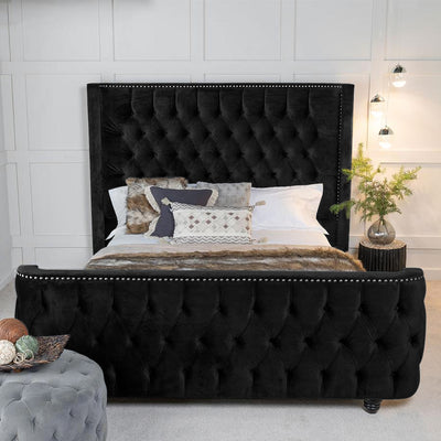 Geena Luxury velvet Upholstered Tufted Button Bed Frame -Black