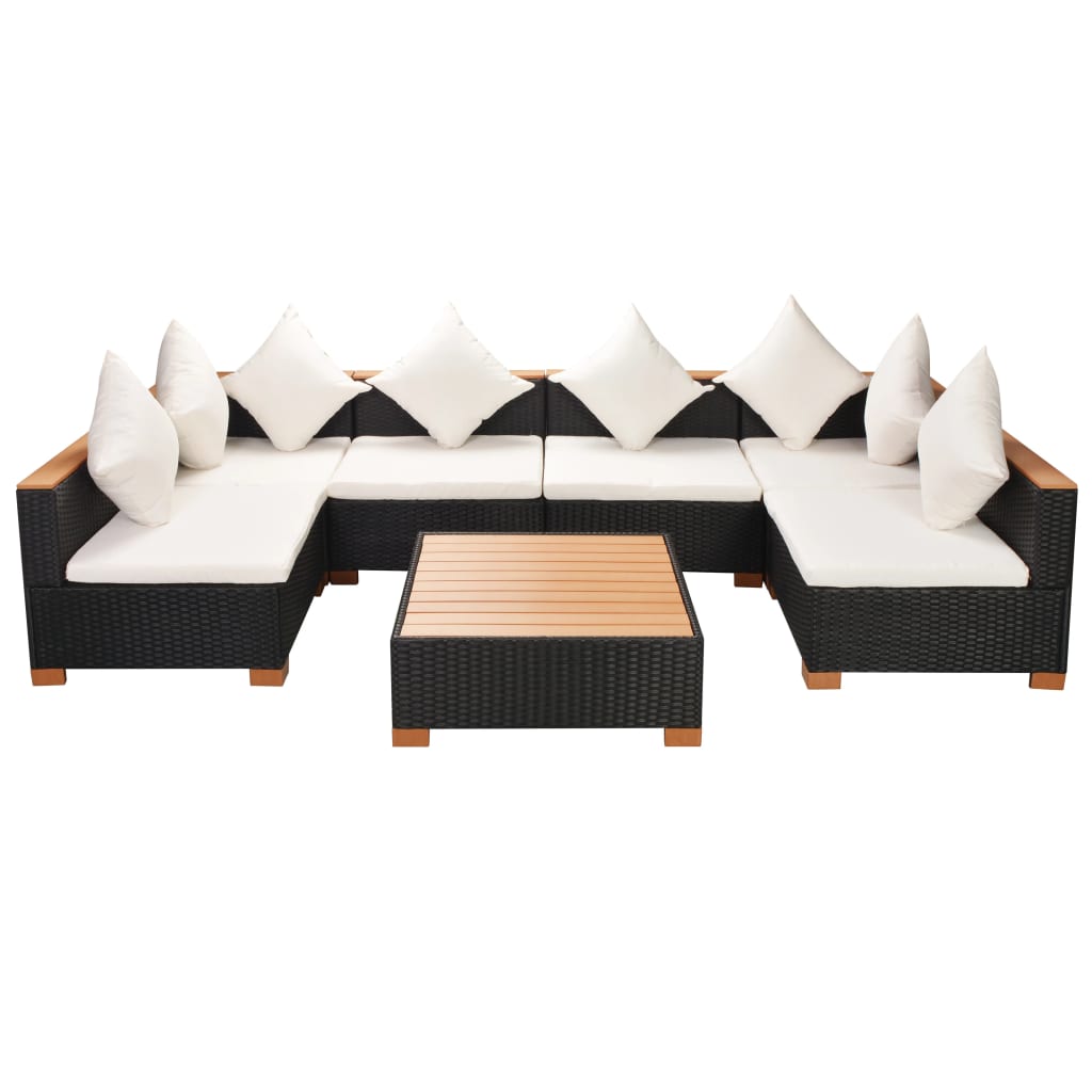 7 Piece Garden Lounge Set with Cushions Poly Rattan Black