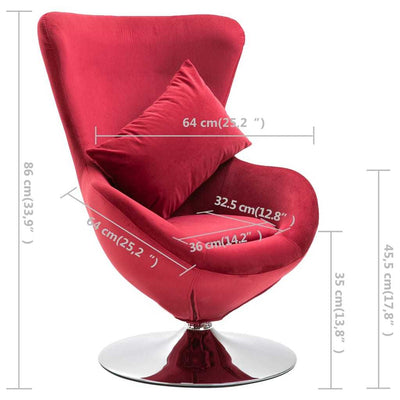 Swivel Egg Chair with Cushion Red Velvet