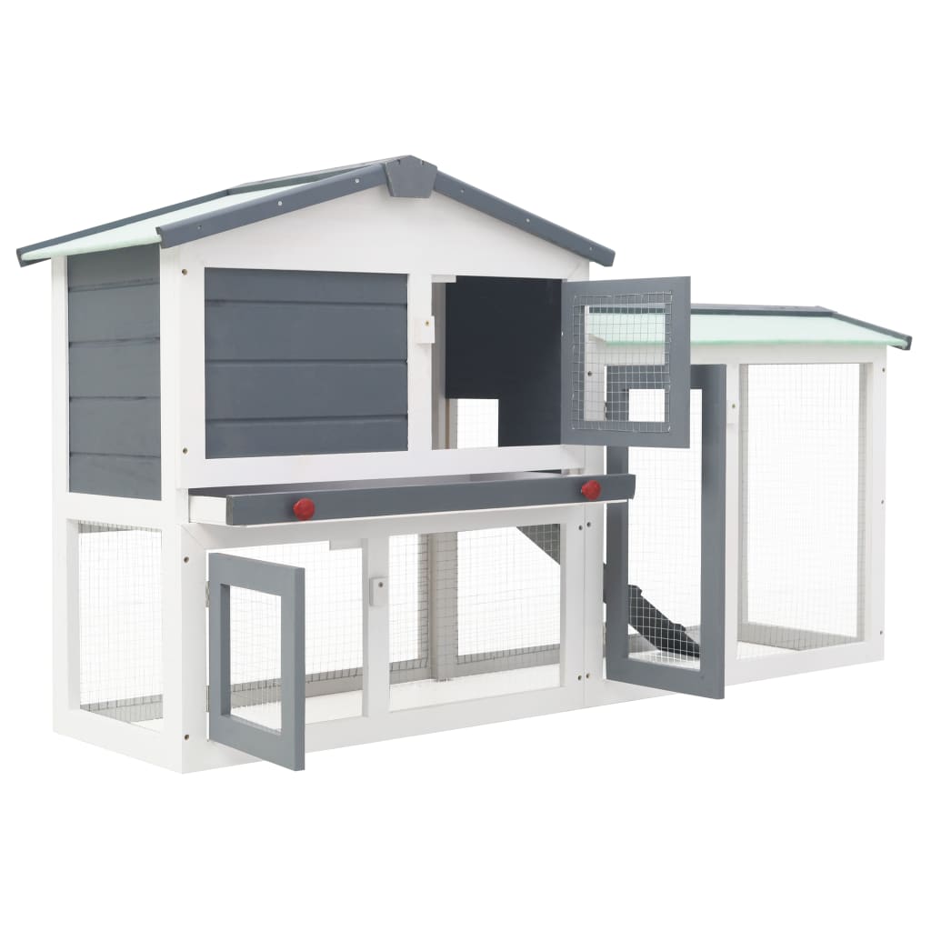 Grey & White Outdoor Hutch 145cm