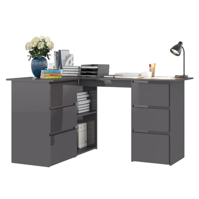 Corner Desk High Gloss Rrey 145x100x76 cm Chipboard