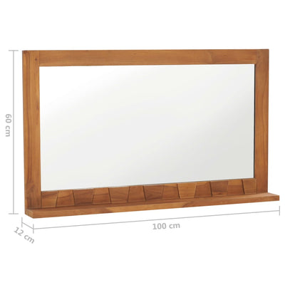 Wall Mirror with Shelf 100x12x60 cm Solid Teak Wood