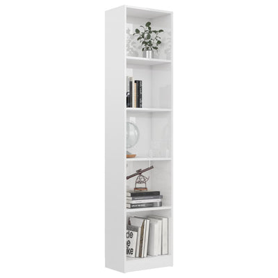 5-Tier Book Cabinet High Gloss White 40x24x175 cm Chipboard