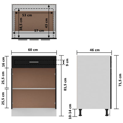 Bottom Drawer Cabinet - Black 60cm