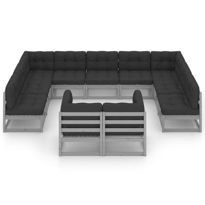 11 Piece Garden Lounge Set with Cushions Grey Solid Pinewood