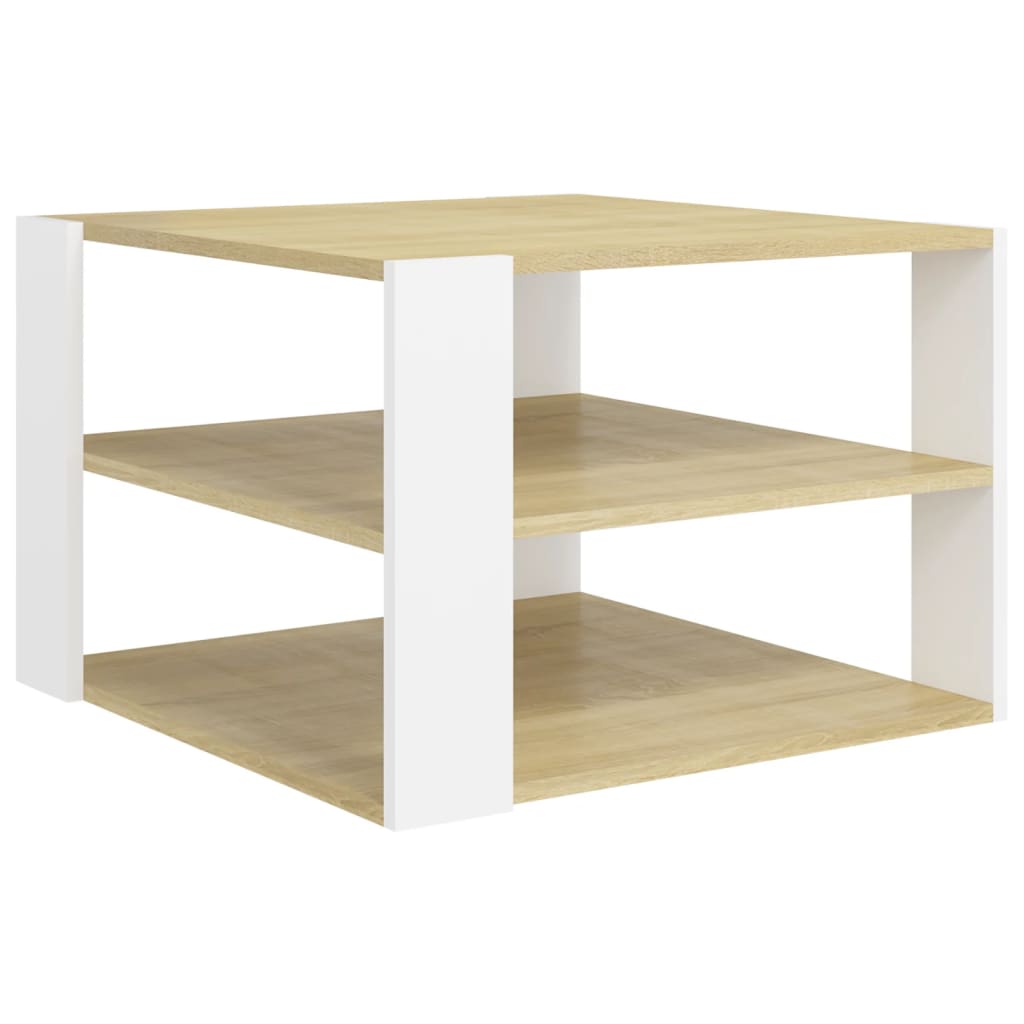 Coffee Table Sonoma Oak and White 60x60x40 cm Chipboard