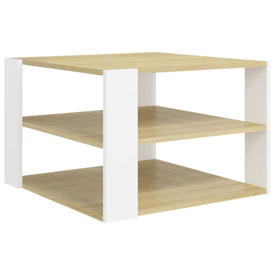 Coffee Table Sonoma Oak and White 60x60x40 cm Chipboard