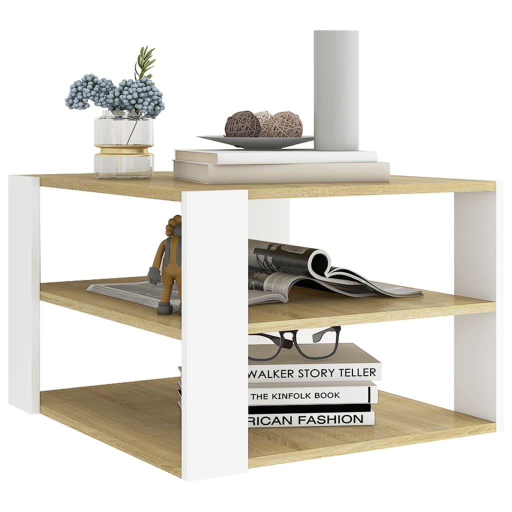 Coffee Table Sonoma Oak and White 60x60x40 cm Chipboard