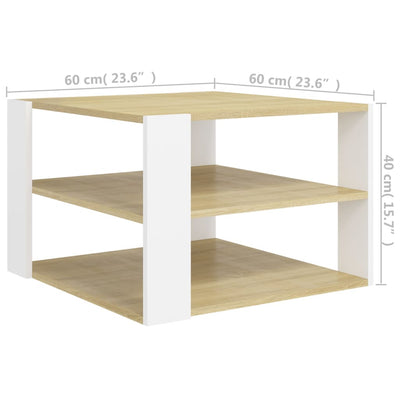 Coffee Table Sonoma Oak and White 60x60x40 cm Chipboard