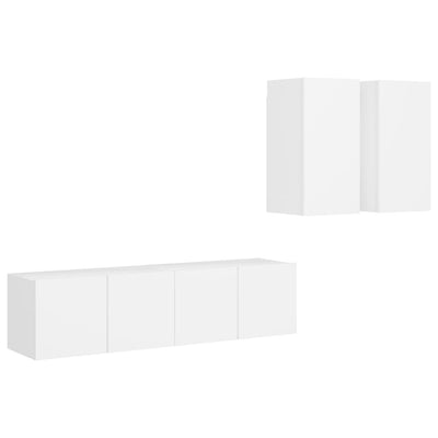 4 Piece TV Cabinet Set White Chipboard