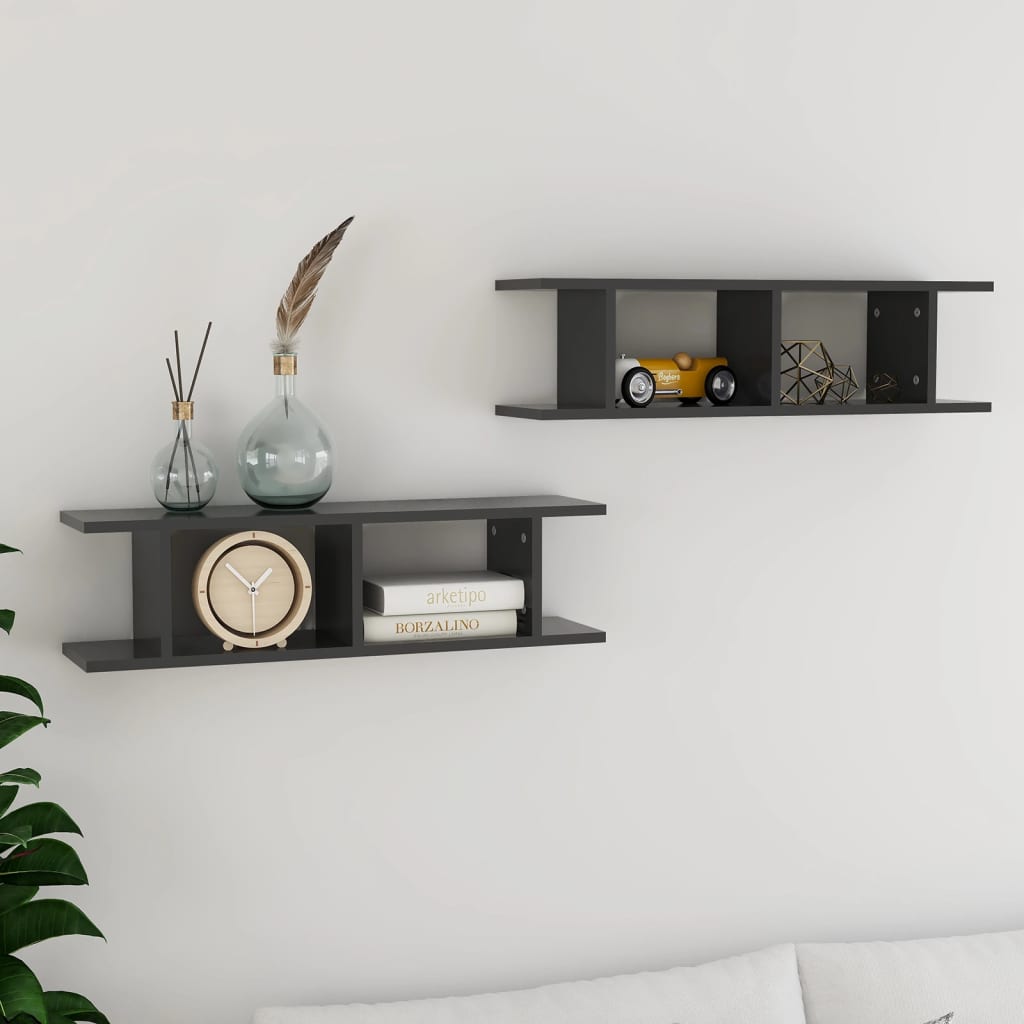 Wall Shelves 2 pcs Grey 78x18x20 cm Chipboard