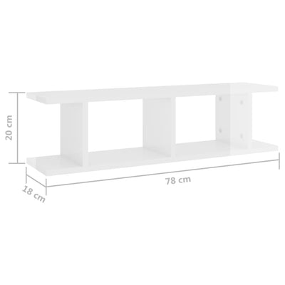 Wall Shelves 2 pcs High Gloss White 78x18x20 cm Chipboard