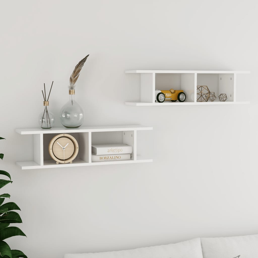 Wall Shelves 2 pcs High Gloss White 78x18x20 cm Chipboard