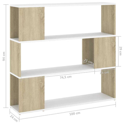 Book Cabinet Room Divider White and Sonoma Oak 100x24x94 cm