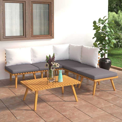 6 Piece Garden Lounge Set with Cushions Solid Acacia Wood