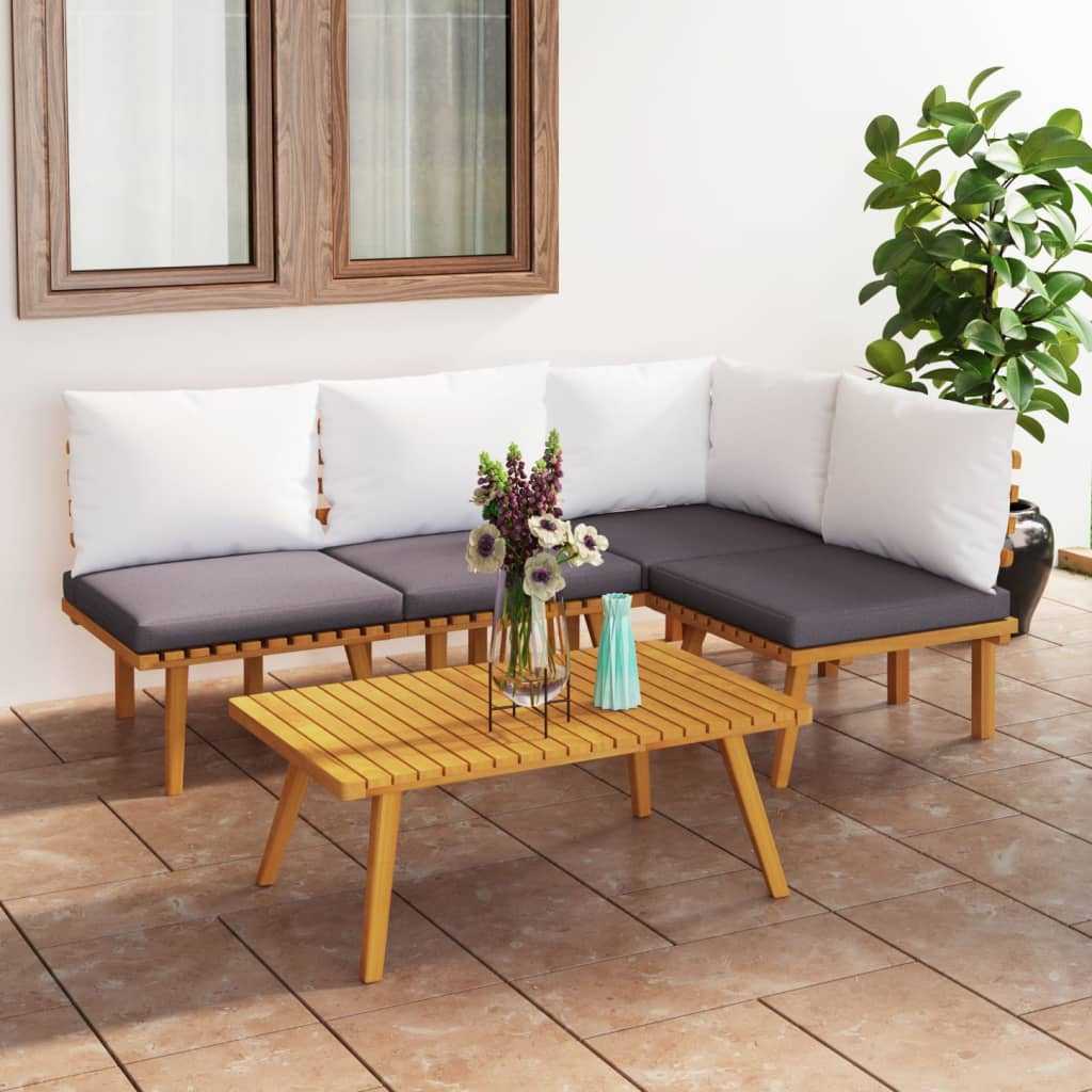 5 Piece Garden Lounge Set with Cushions Solid Acacia Wood