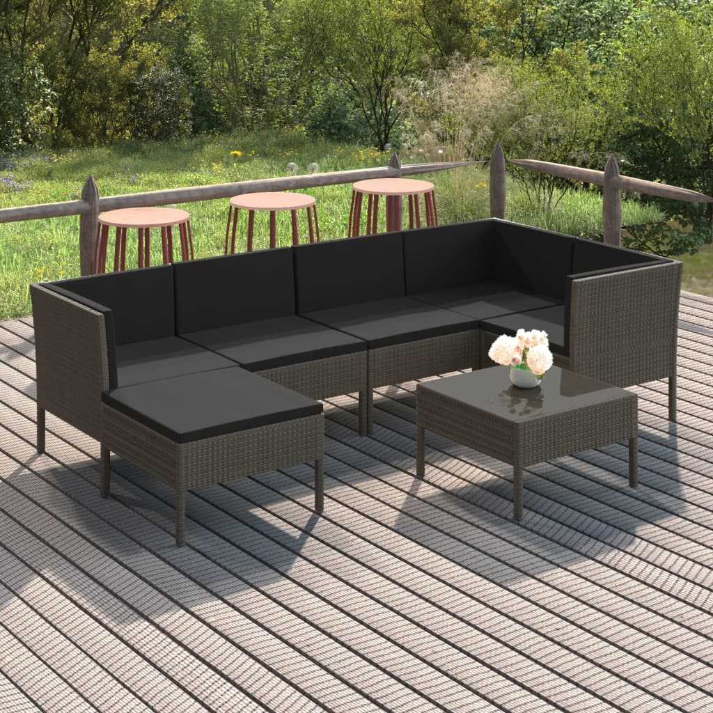 7 Piece Garden Lounge Set with Cushions Poly Rattan Grey