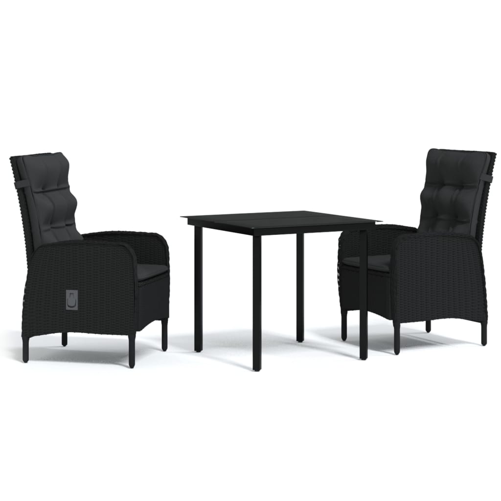 3 Piece Garden Dining Set with Cushions Black