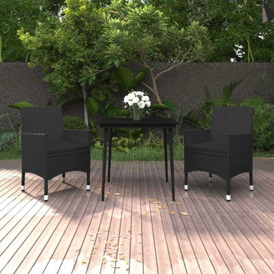 3 Piece Garden Dining Set with Cushions Poly Rattan and Glass