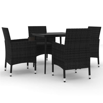 5 Piece Garden Dining Set with Cushions Poly Rattan and Glass
