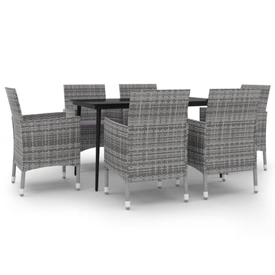 7 Piece Garden Dining Set with Cushions Poly Rattan and Glass