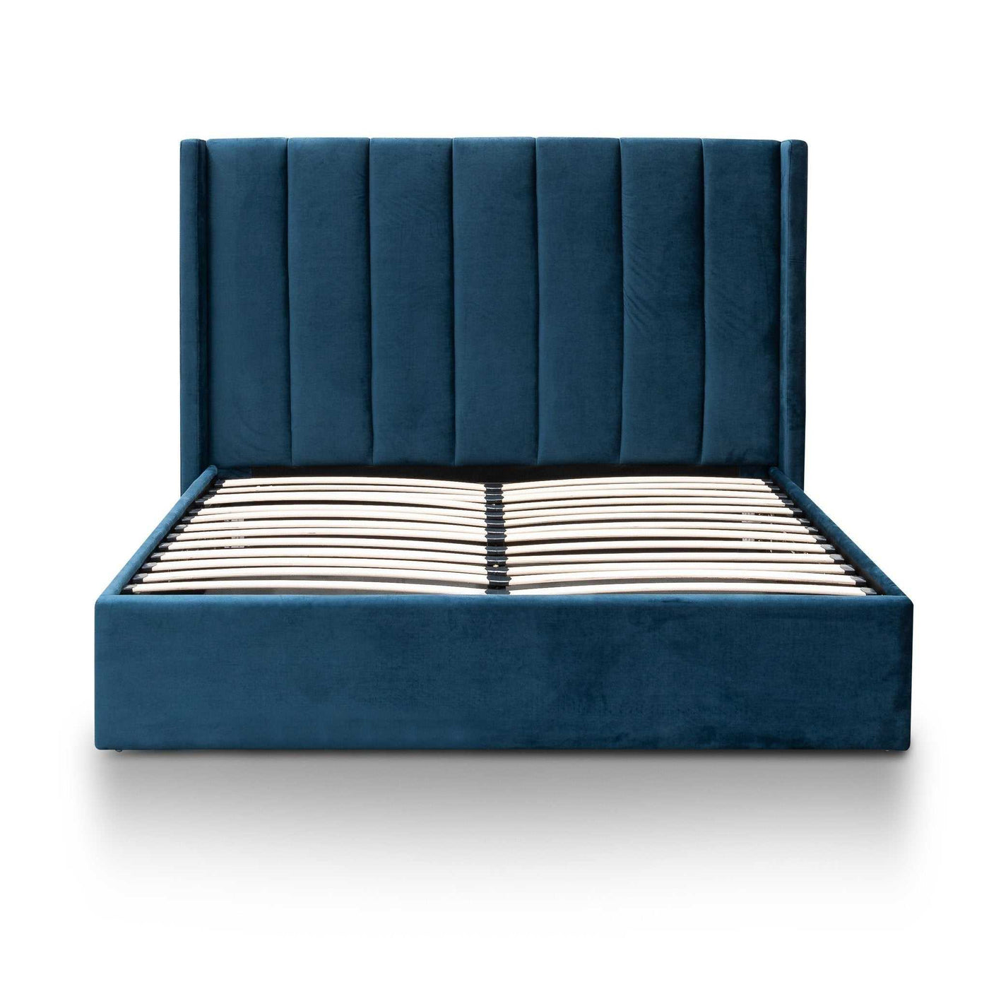 Queen Bed Frame - Teal Navy Velvet with Storage