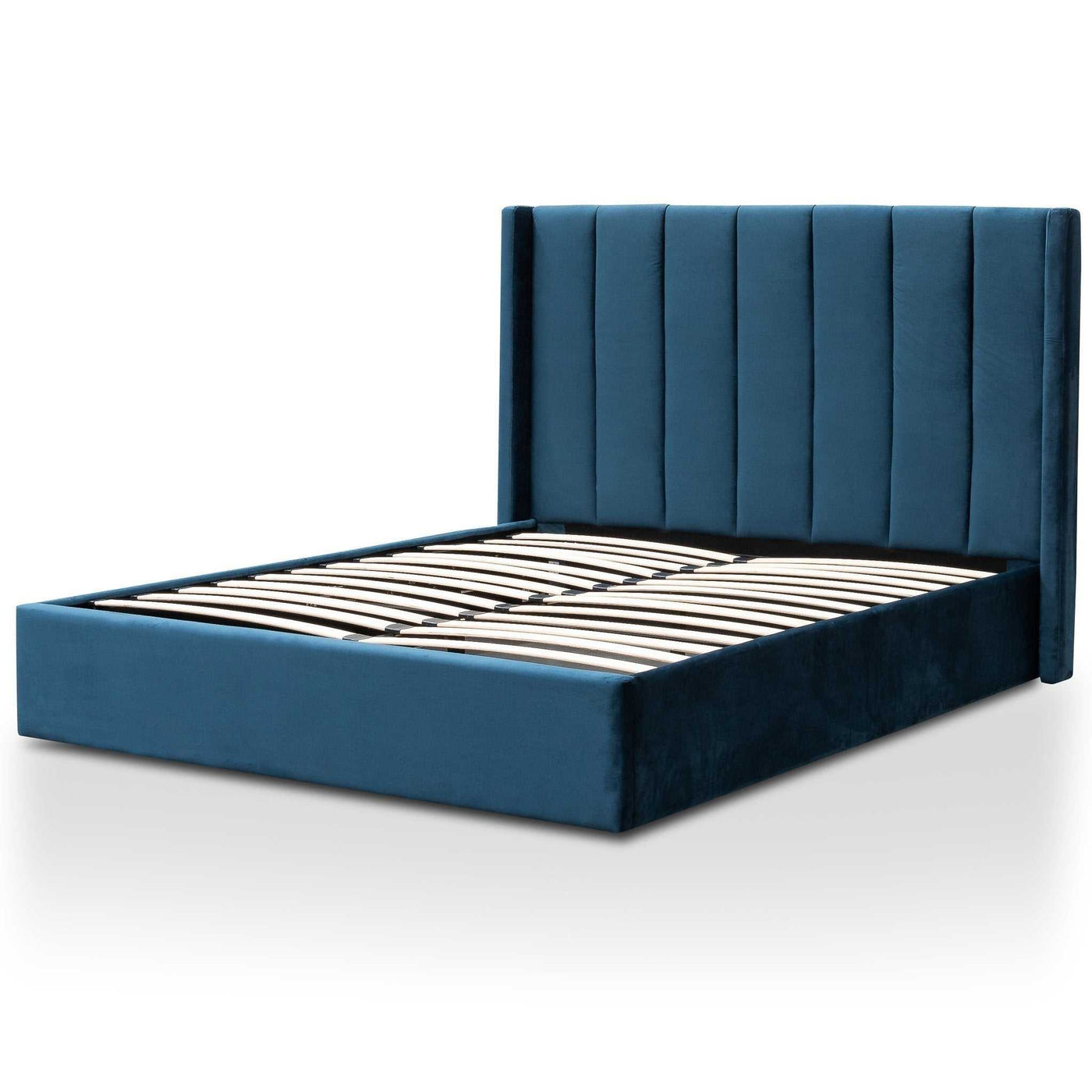 Queen Bed Frame - Teal Navy Velvet with Storage