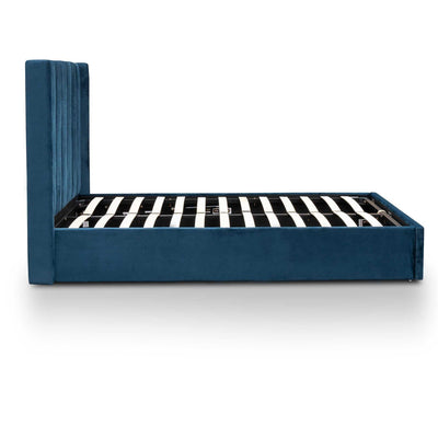 Queen Bed Frame - Teal Navy Velvet with Storage