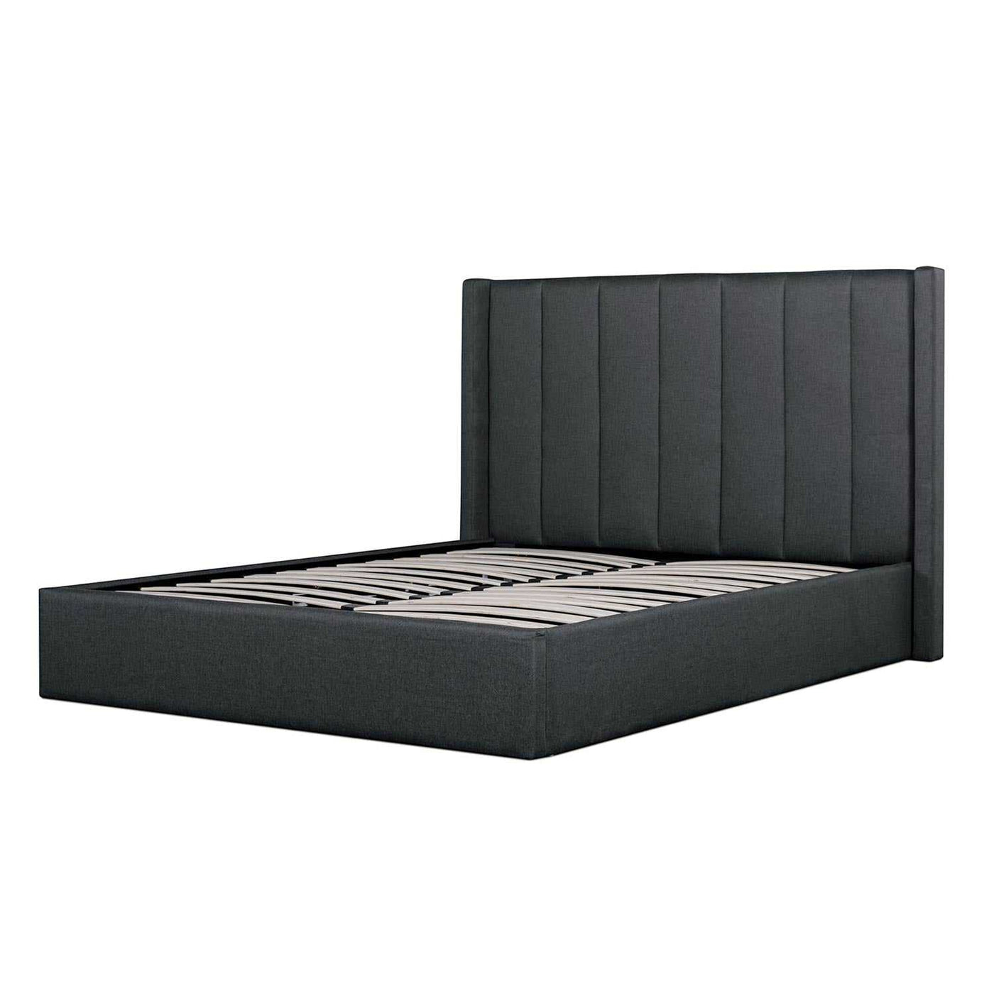 Fabric King Bed in Charcoal Grey with Storage