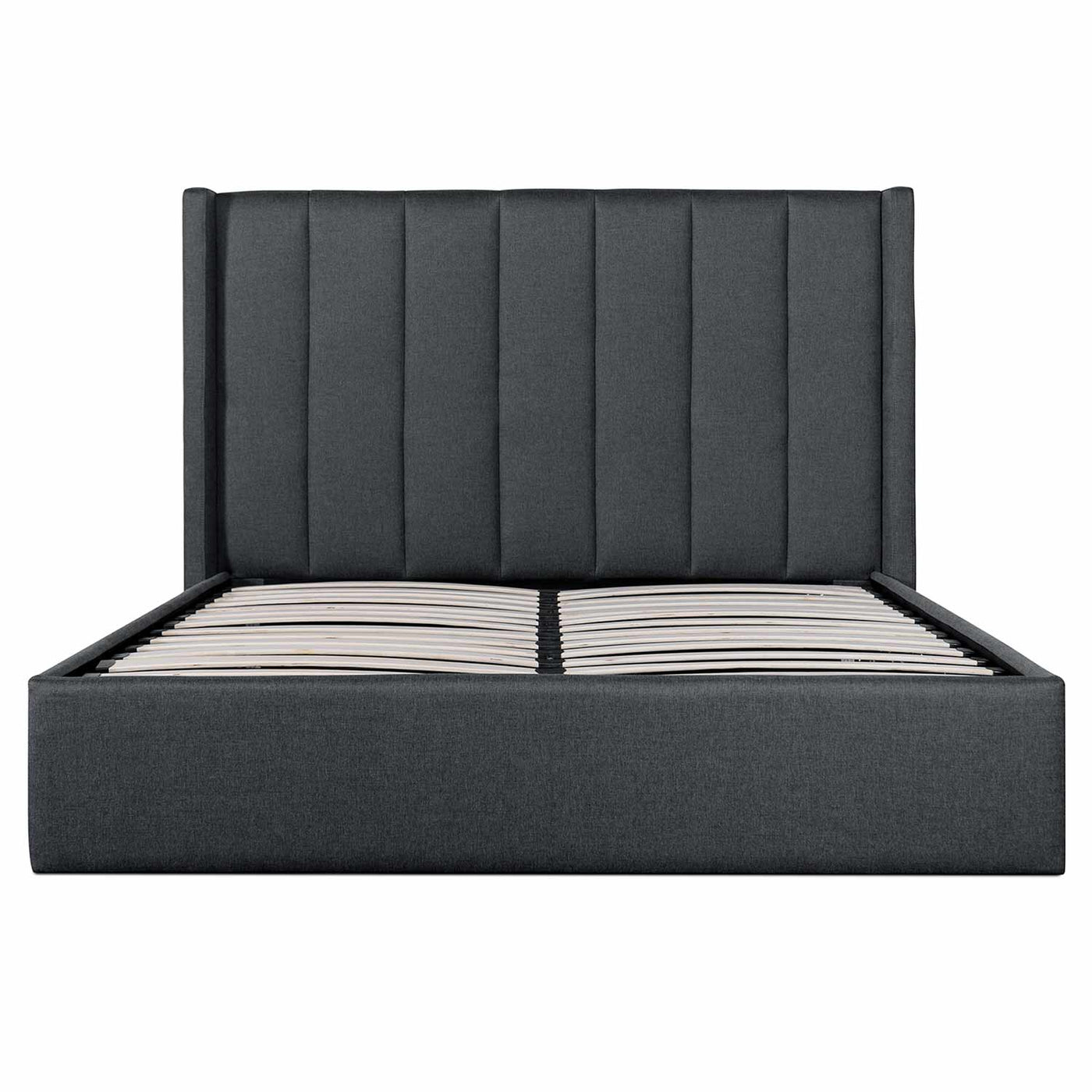 Fabric King Bed in Charcoal Grey with Storage