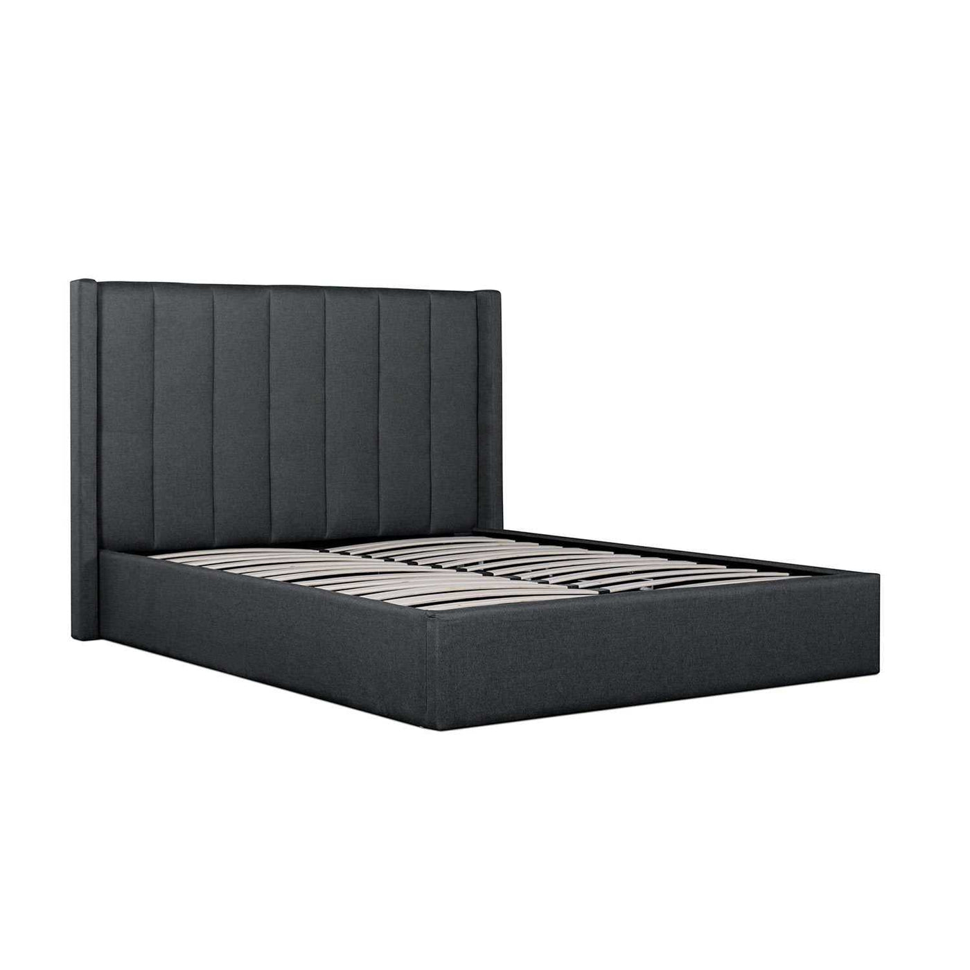 Fabric King Bed in Charcoal Grey with Storage