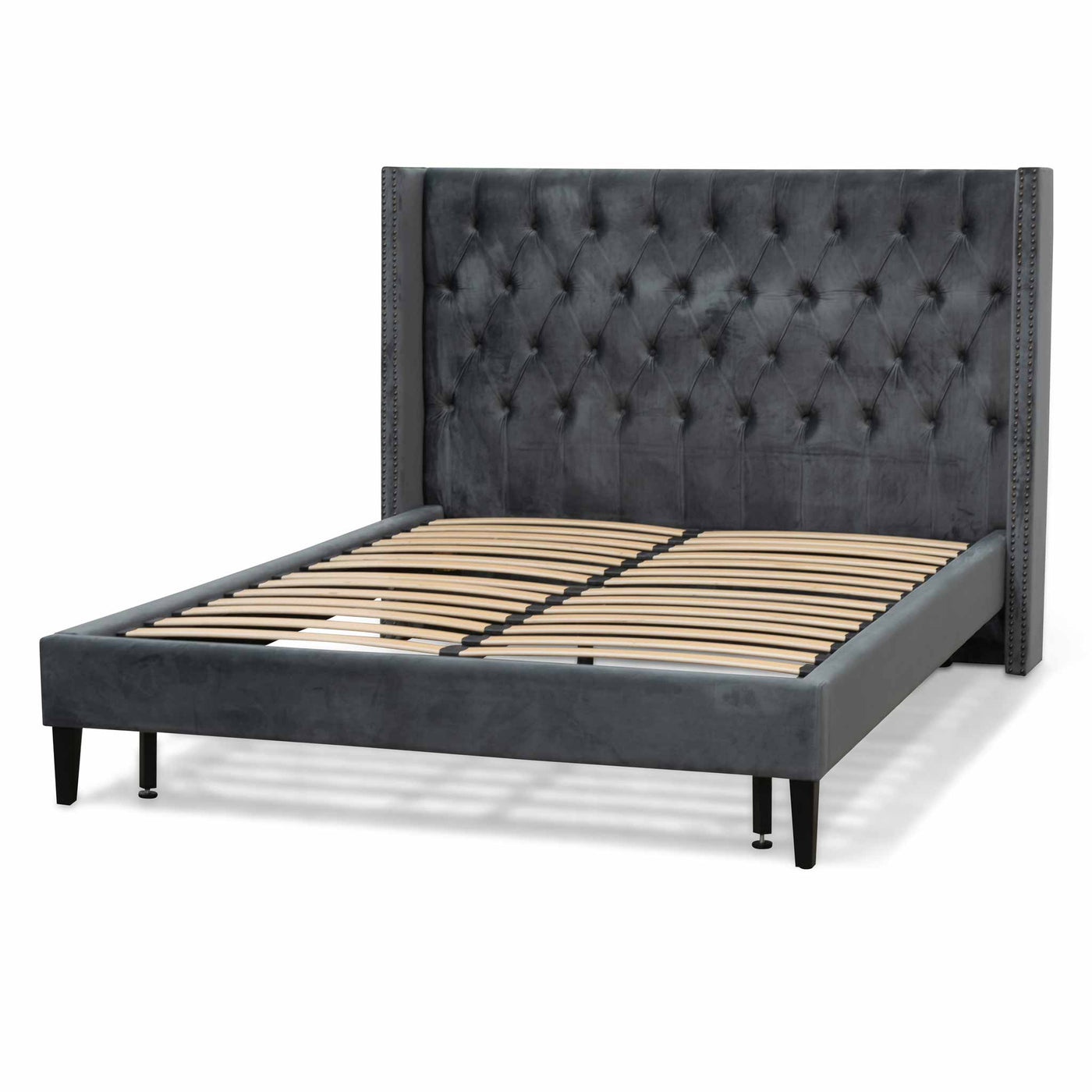 Queen Sized Bed Frame - Charcoal Velvet