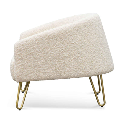 Armchair - Ivory White Synthetic Wool with Golden Legs