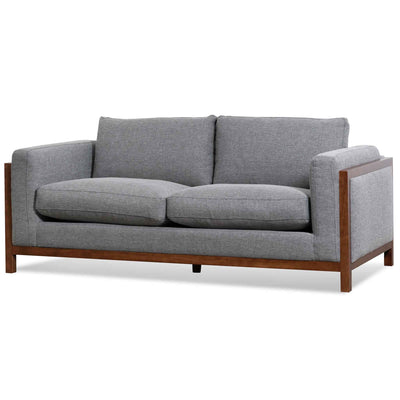 2 Seater Fabric Sofa - Graphite Grey with Walnut Frame