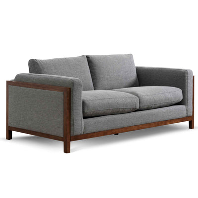 2 Seater Fabric Sofa - Graphite Grey with Walnut Frame