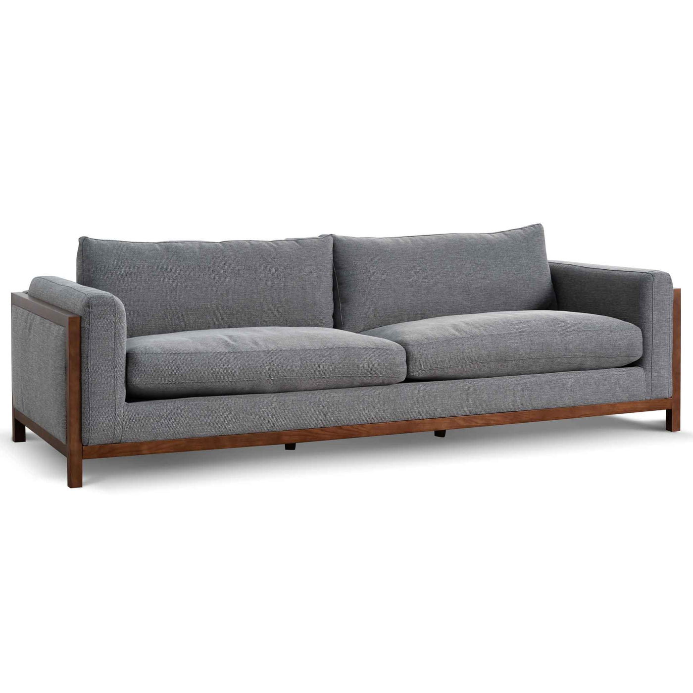 3 Seater Fabric Sofa - Graphite Grey with Walnut Frame