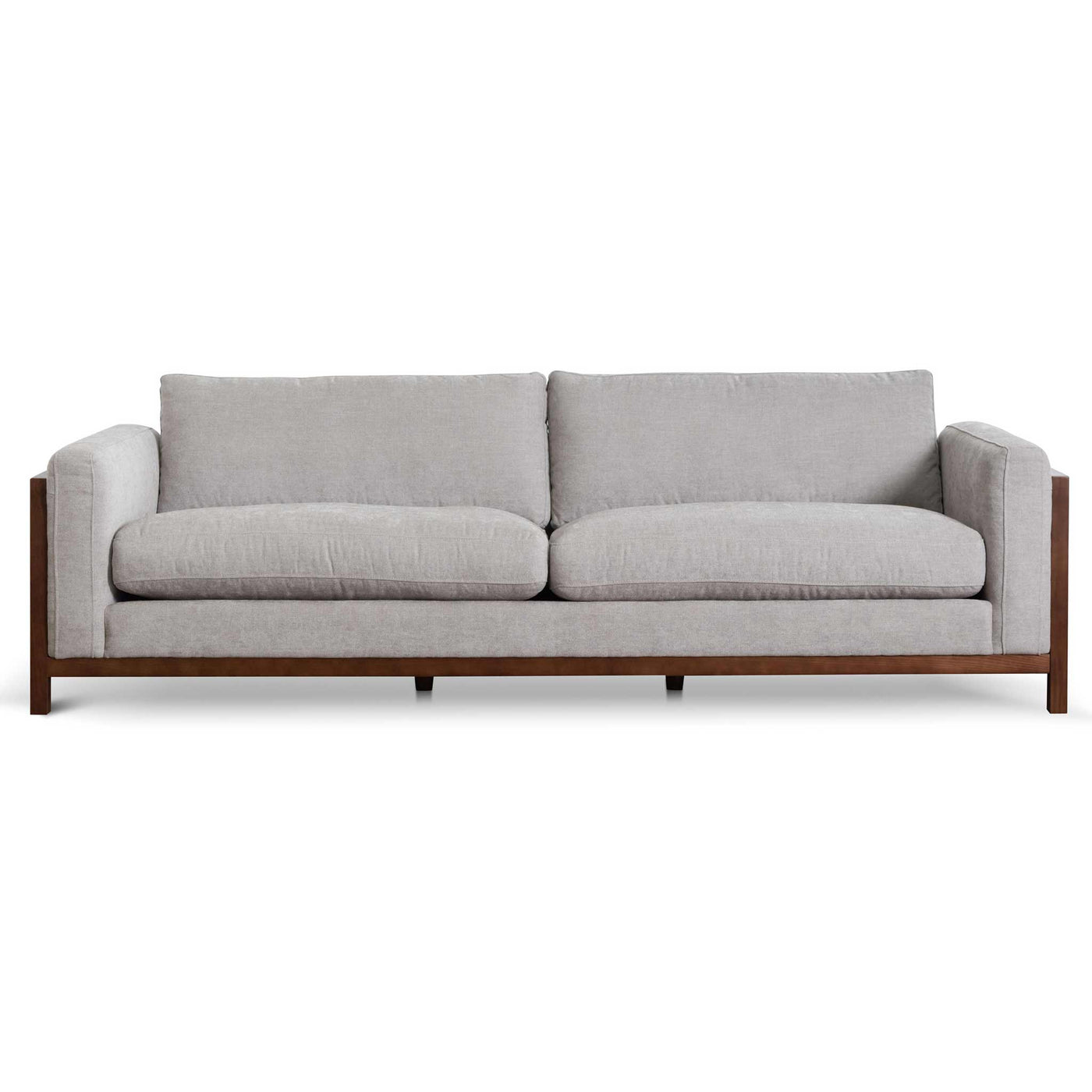 3 Seater Fabric Sofa - Oyster Beige with Walnut Frame