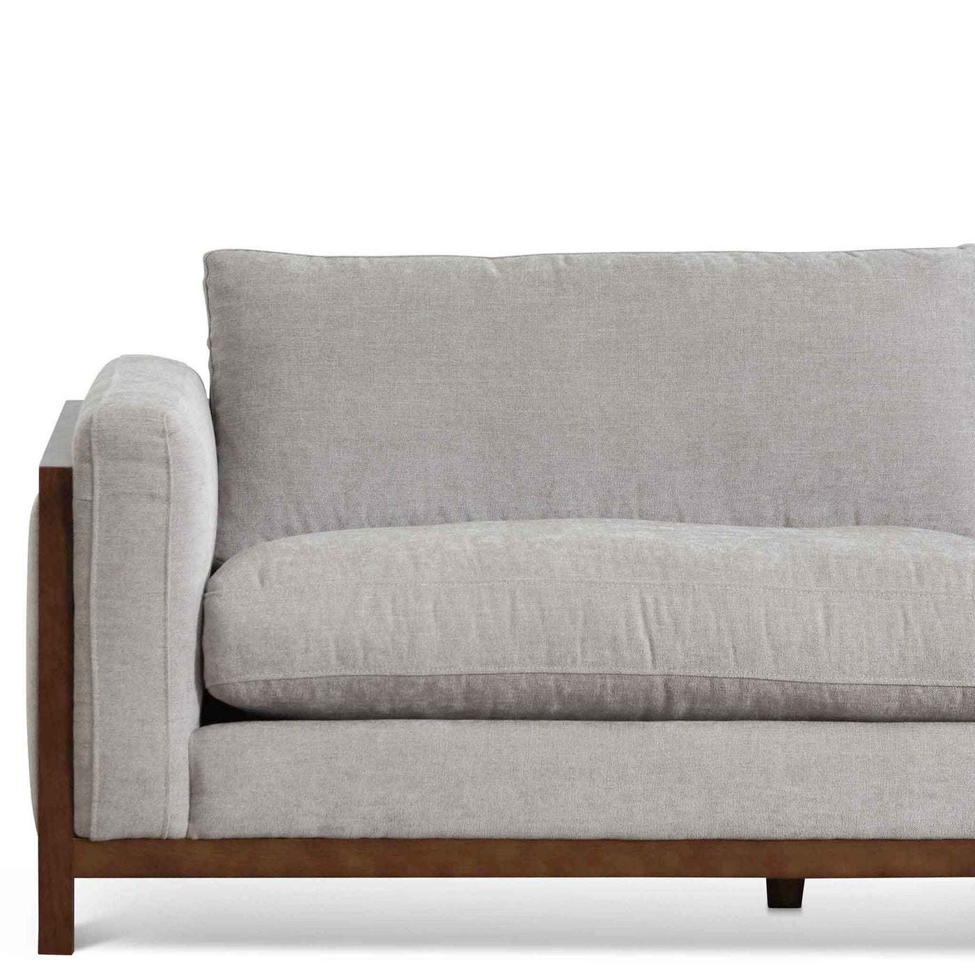 3 Seater Fabric Sofa - Oyster Beige with Walnut Frame