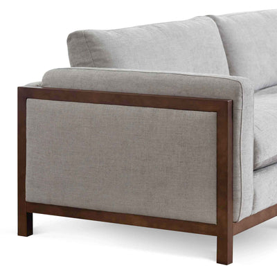 3 Seater Fabric Sofa - Oyster Beige with Walnut Frame