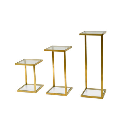 Set of 3 - Glass Side Table - Gold Base