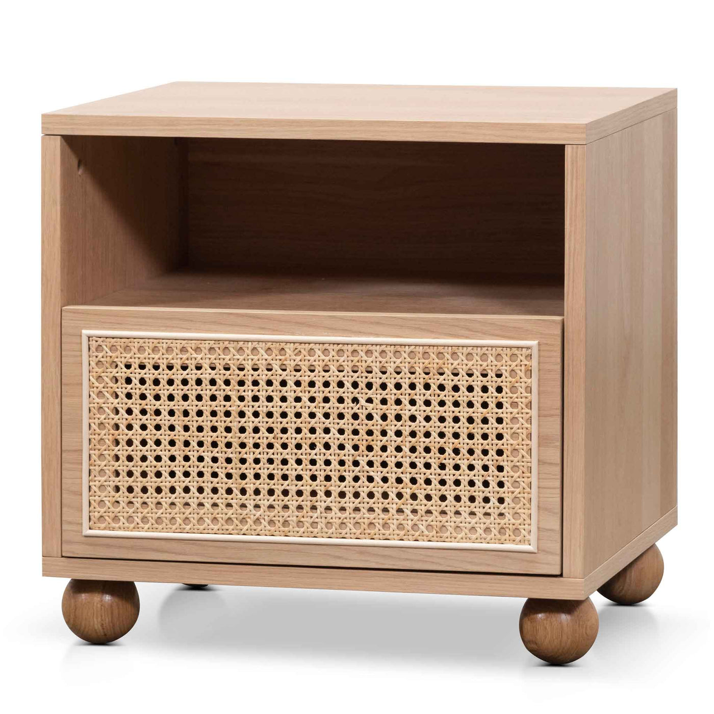 Wooden Side Table with Rattan Front - Natural