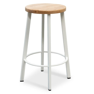 65cm Bar Stool - Natural Timber Seat - White Frame