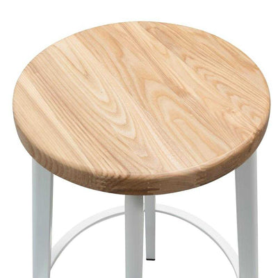 65cm Bar Stool - Natural Timber Seat - White Frame