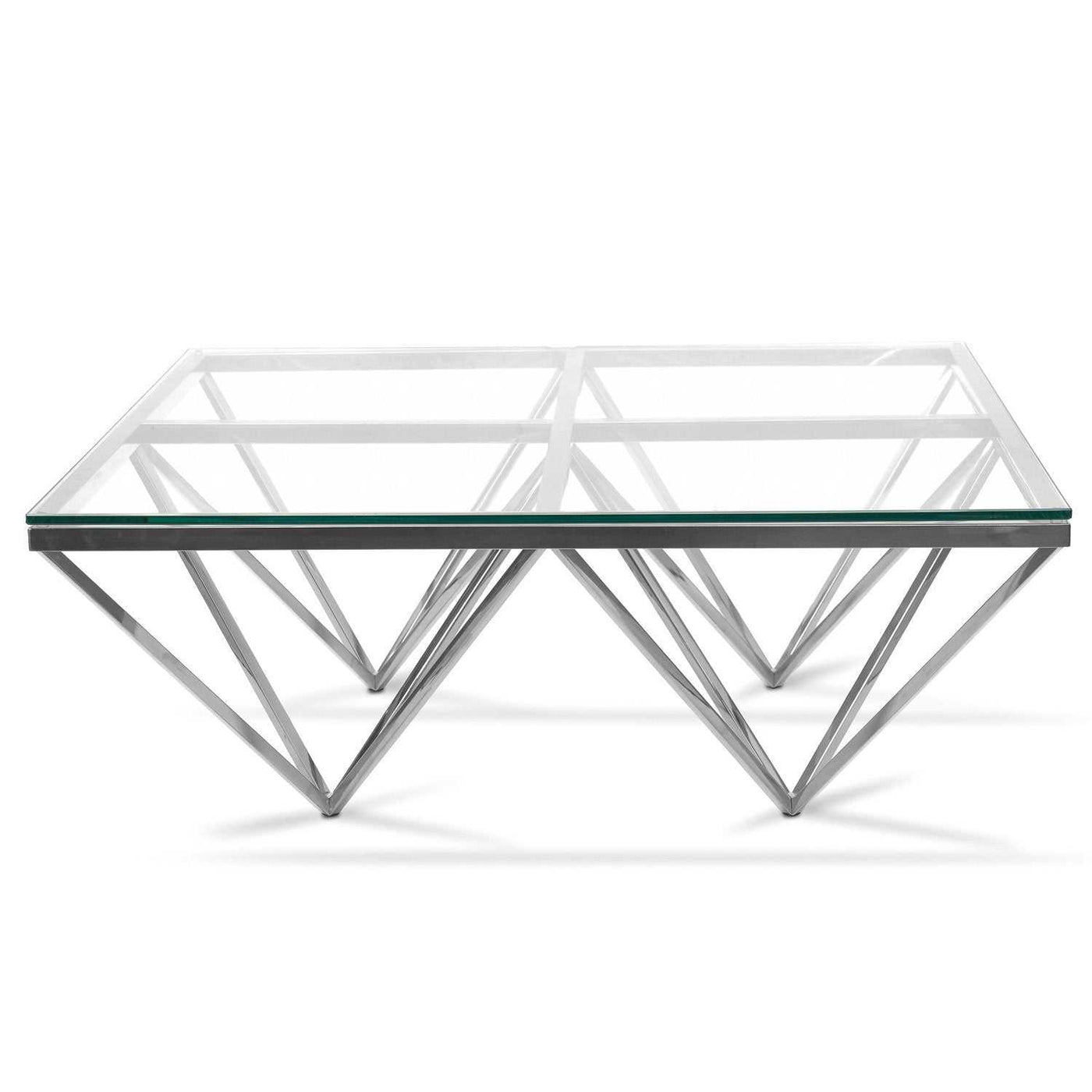 105cm Coffee Table - Glass Top - Silver Base