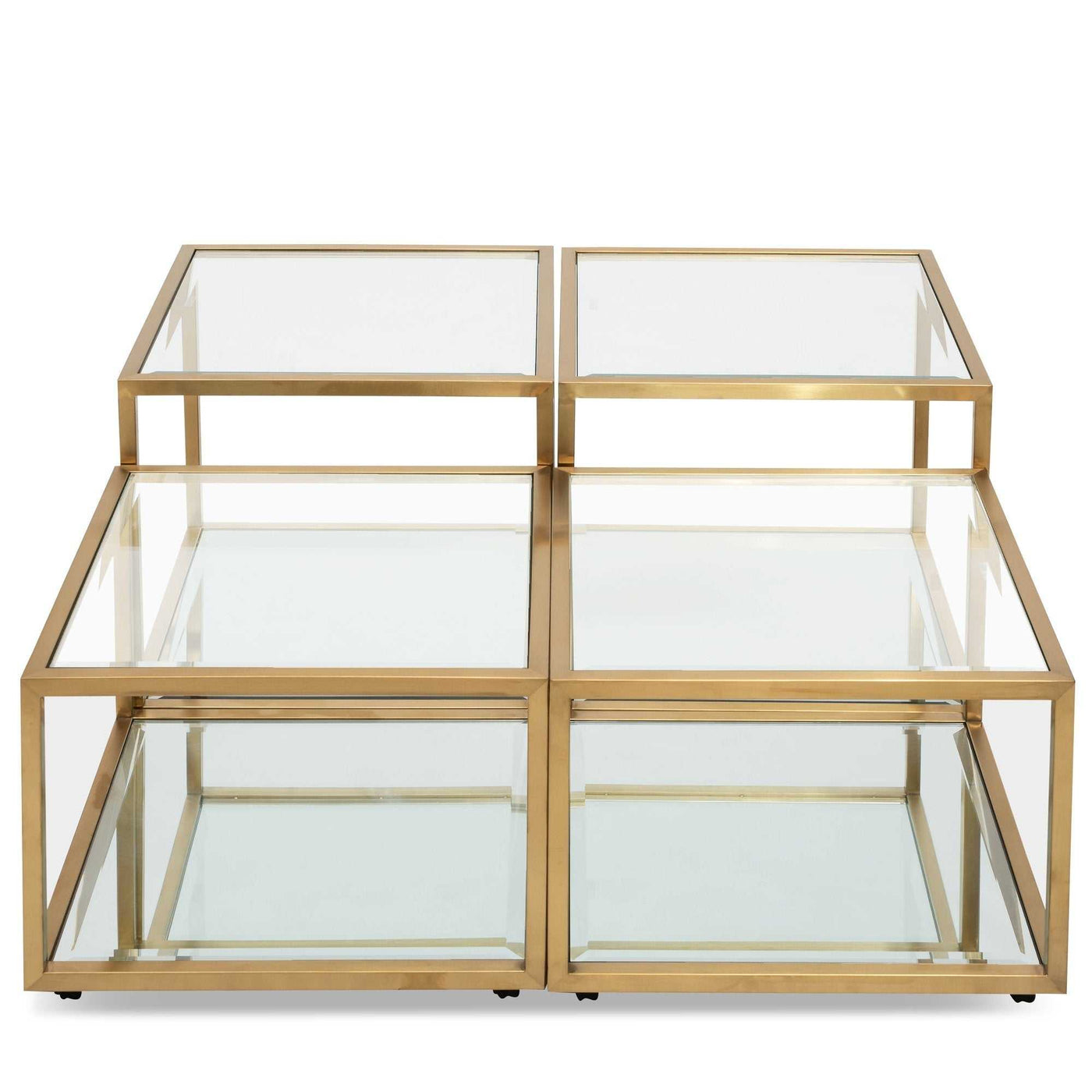 Set of 4 - Glass Coffee Table - Brushed Gold Base