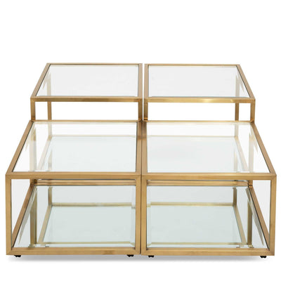 Set of 4 - Glass Coffee Table - Brushed Gold Base