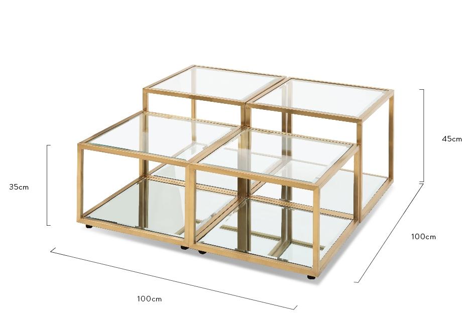 Set of 4 - Glass Coffee Table - Brushed Gold Base