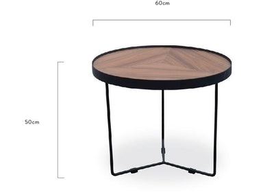 60cm Round Coffee Table - Walnut Top - Black Frame