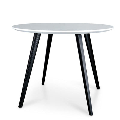 100cm Round Dining Table - White Top - Black Legs