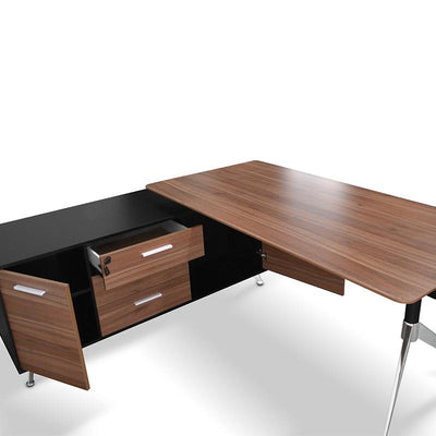 1.95m Executive Office Desk Left Return - Walnut - Black